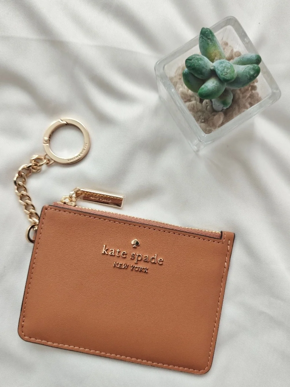 New Kate Spade Key Ring Leather Card Case /Holder Bungalow Brown KO539 $129